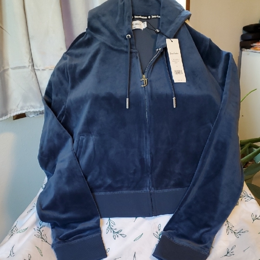 Juicy Couture Blue Velvet Jacket Brand New W/tags Size Xl Super Soft Luxurious